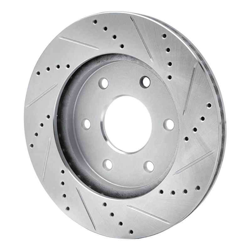 Infiniti QX56 Brake Rotor (1) - Front Left - R1 Concepts - Drilled & Slotted - Silver - `04-`05